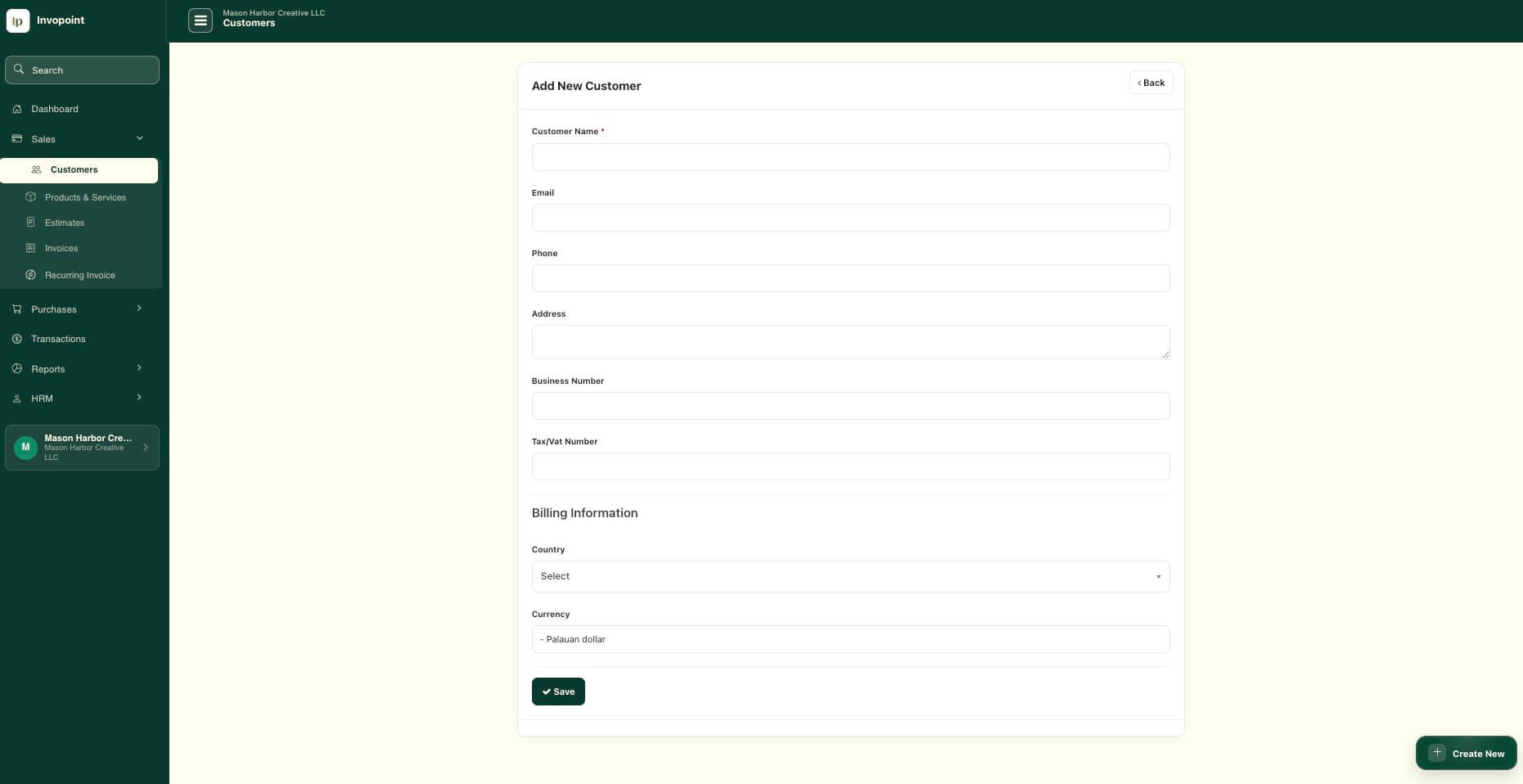 Add a new customer in Invopoint