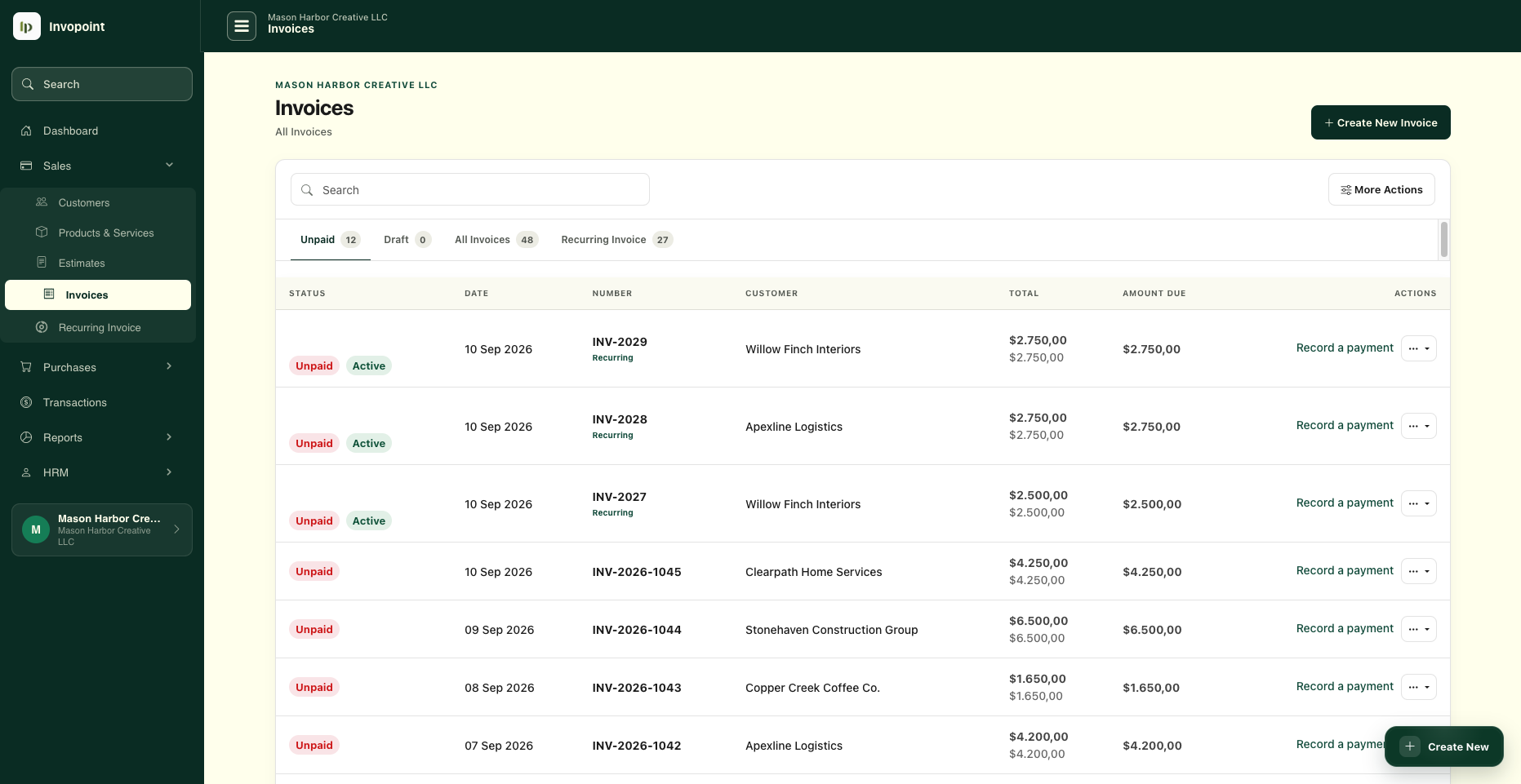 Invopoint invoice management screen