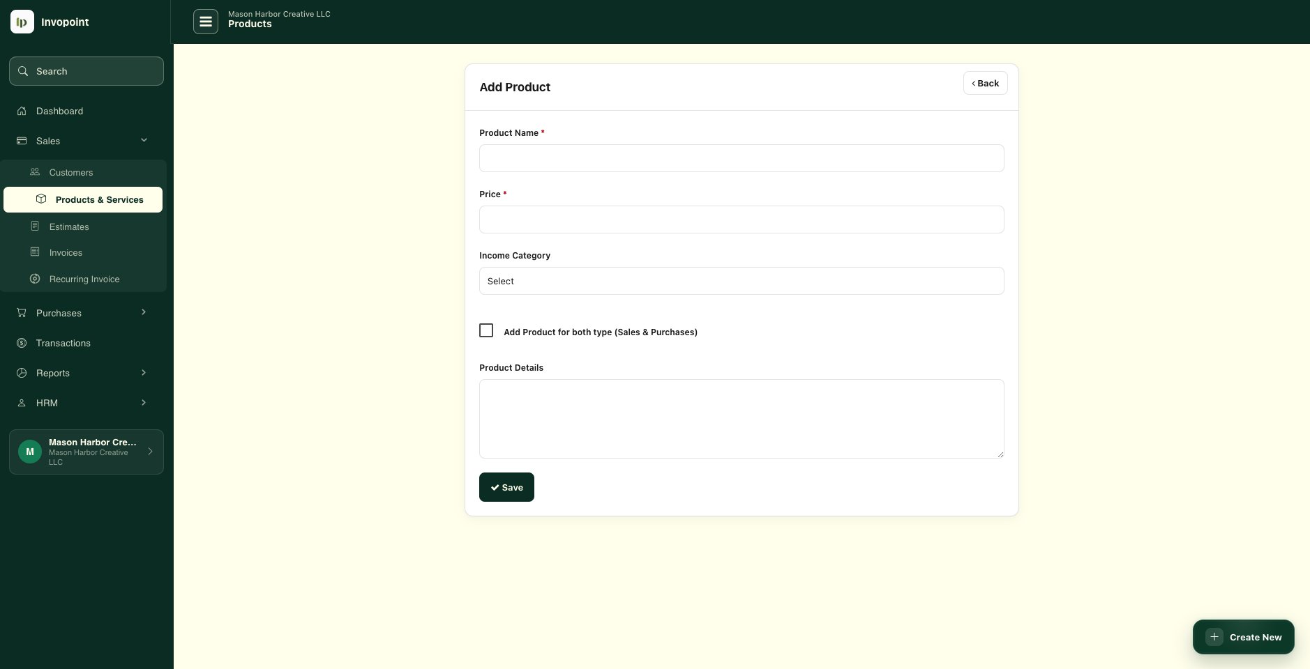 Add a product or service in Invopoint