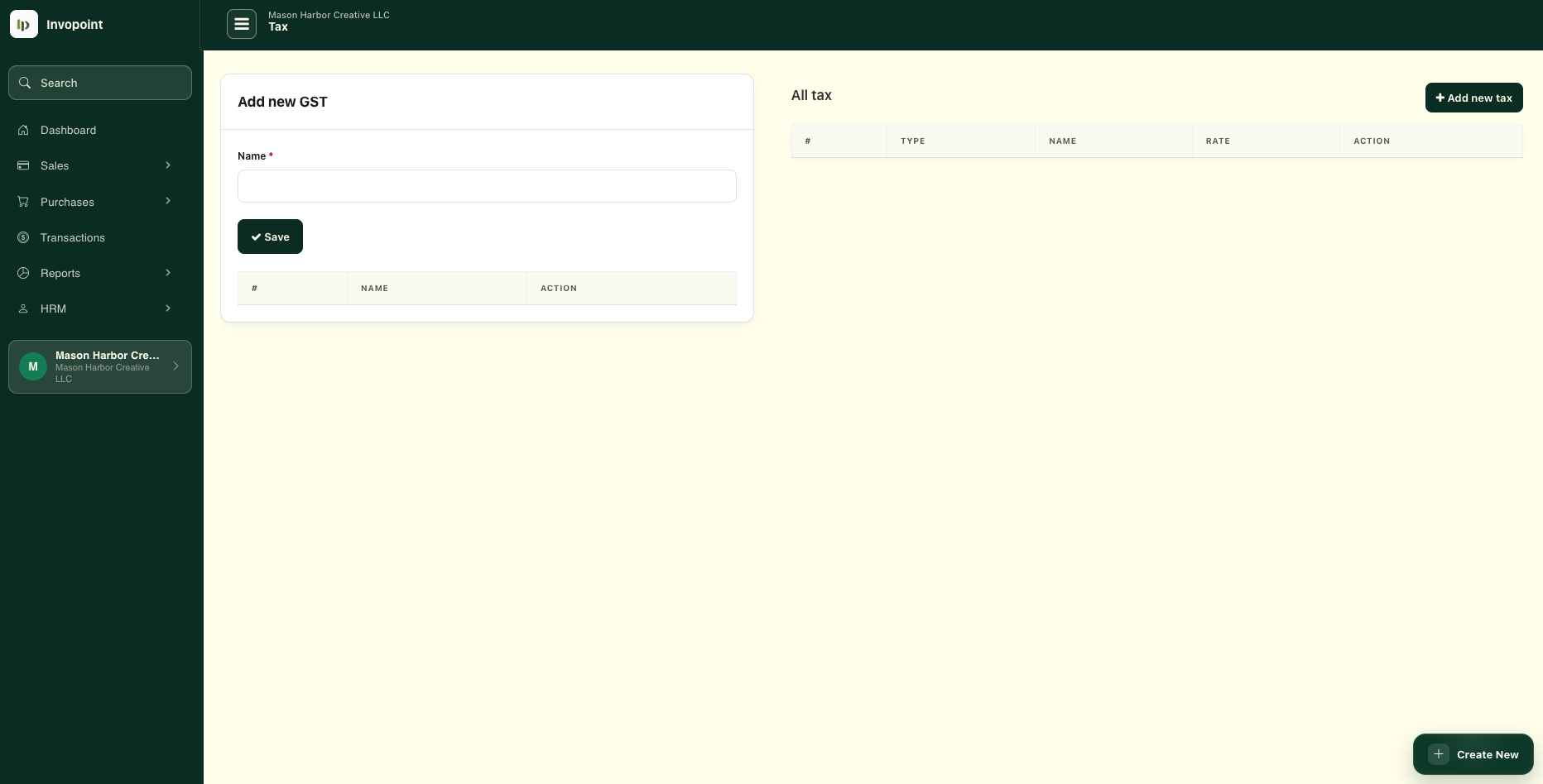 Invopoint Tax and VAT Management dashboard